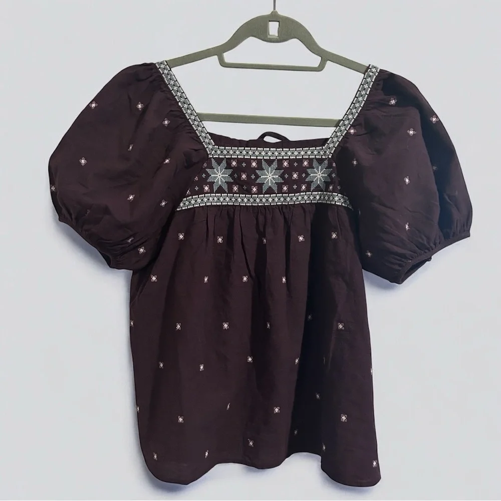 Madewell Embroidered Crinkle Cotton Puff Sleeve Blouse - Picture 5 of 6